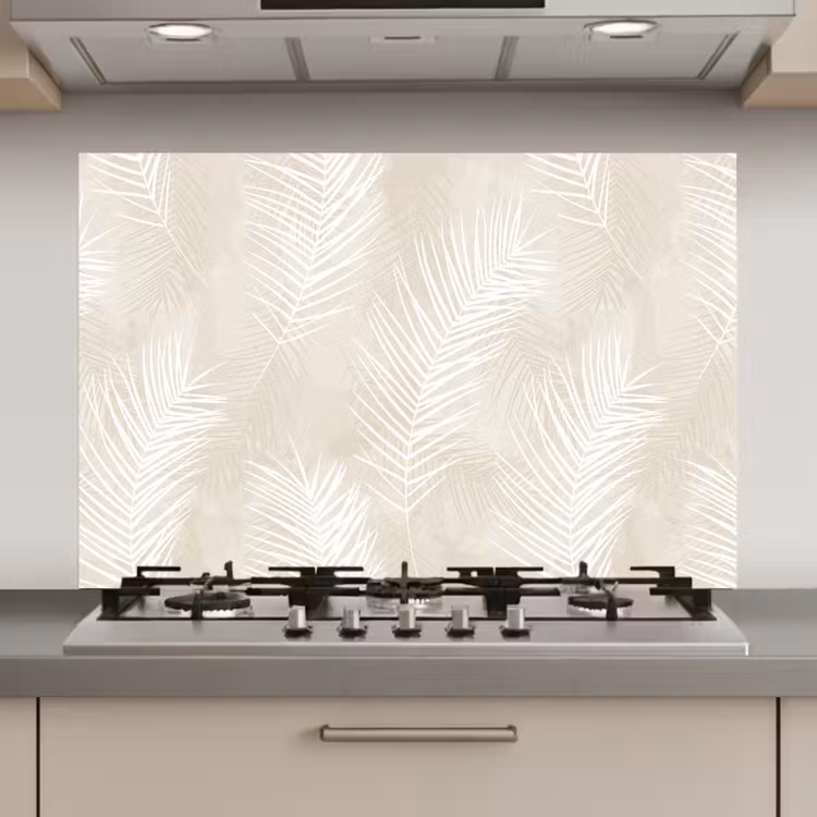 Spatscherm keuken - Bladeren - Beige - Wit - Botanisch - Natuur — 1