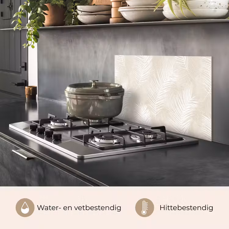 Spatscherm keuken - Bladeren - Beige - Wit - Botanisch - Natuur — 7