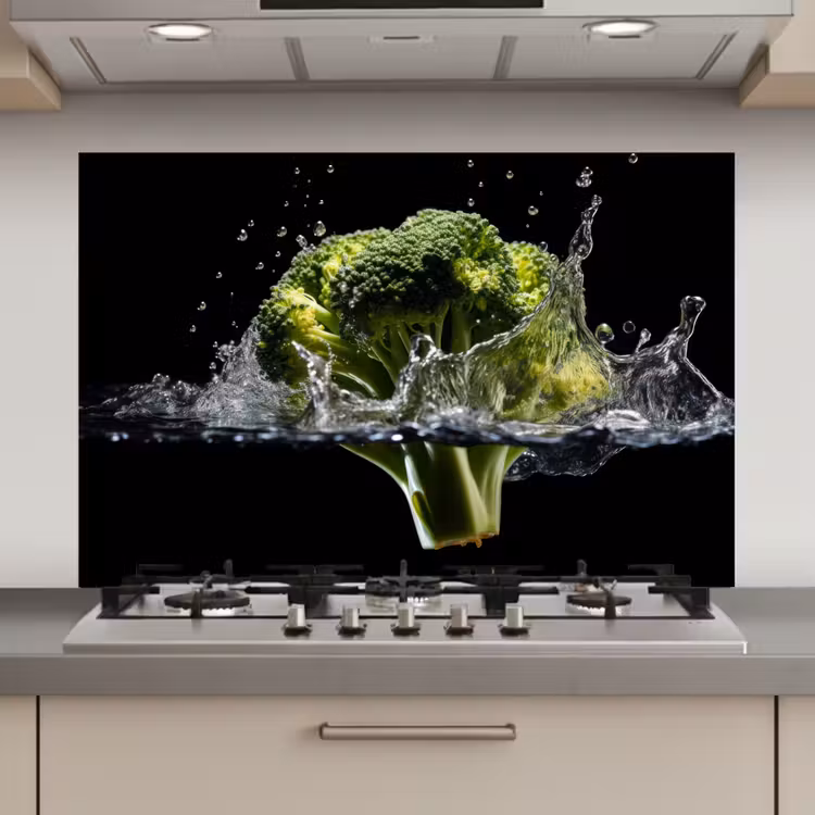 Spatscherm keuken - Broccoli - Groen - Water - Zwart — 1