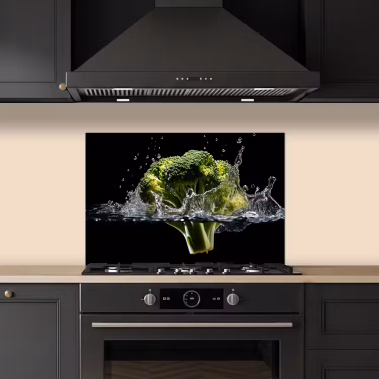Spatscherm keuken - Broccoli - Groen - Water - Zwart — 2