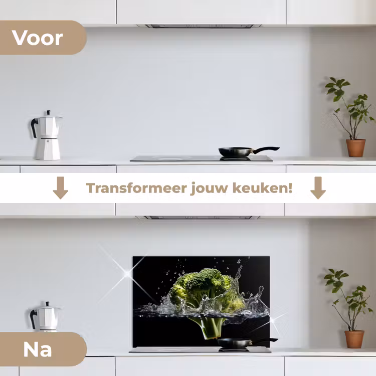 Spatscherm keuken - Broccoli - Groen - Water - Zwart — 3