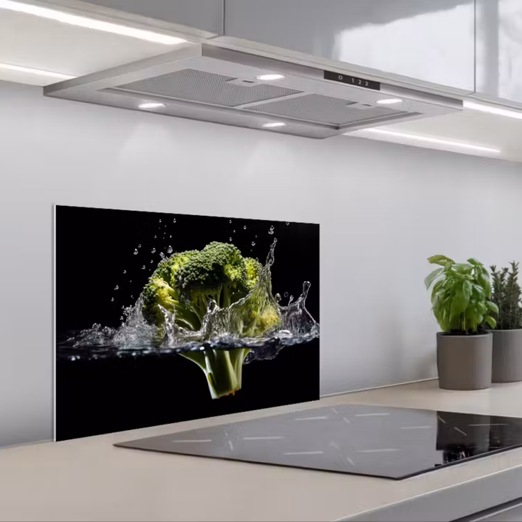 Spatscherm keuken - Broccoli - Groen - Water - Zwart — 5