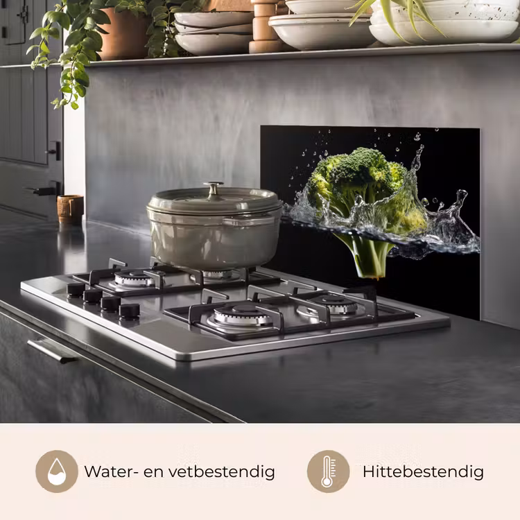 Spatscherm keuken - Broccoli - Groen - Water - Zwart — 7