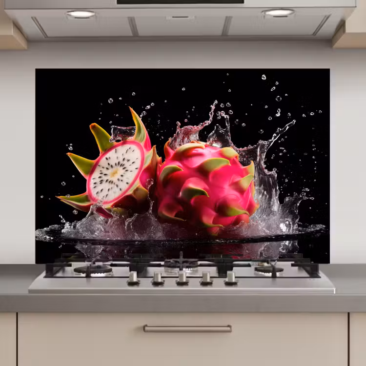 Spatscherm keuken - Drakenfruit - Zwart - Water - Vrucht - Fruit — 1