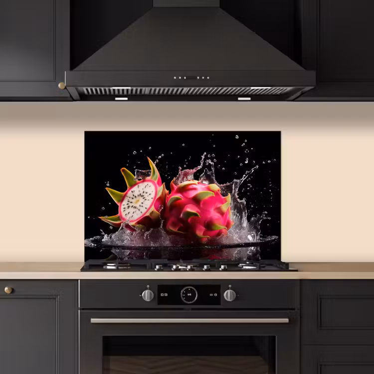 Spatscherm keuken - Drakenfruit - Zwart - Water - Vrucht - Fruit — 2