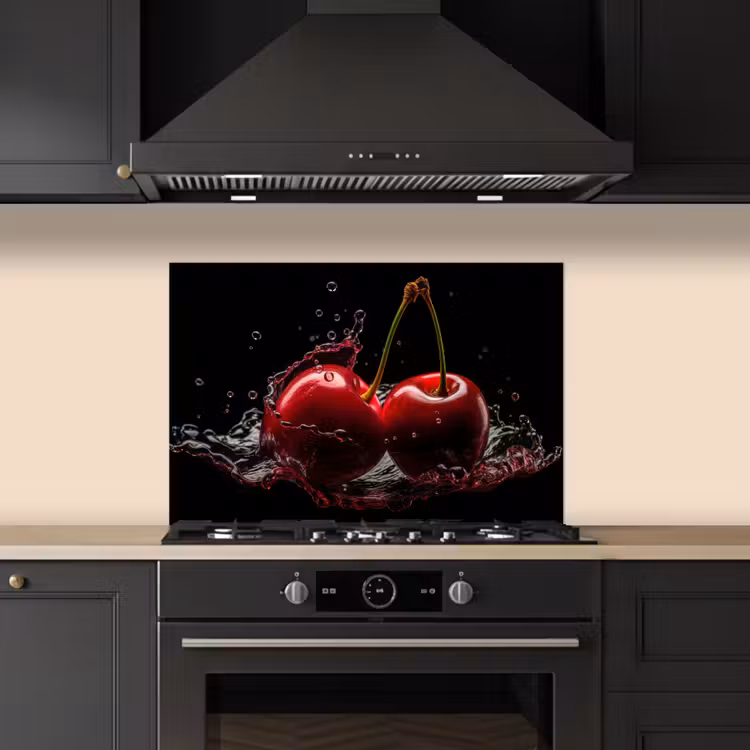 Spatscherm keuken - Kersen - Rood - Fruit - Water - Zwart — 2