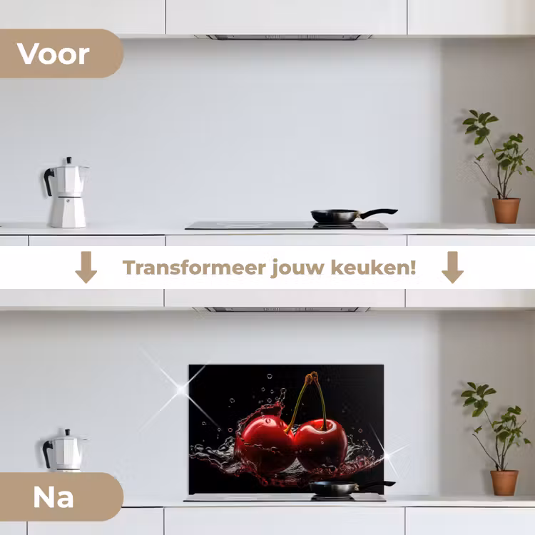 Spatscherm keuken - Kersen - Rood - Fruit - Water - Zwart — 3