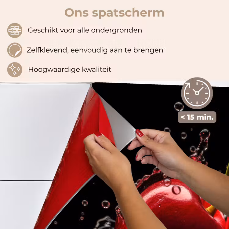 Spatscherm keuken - Kersen - Rood - Fruit - Water - Zwart — 4