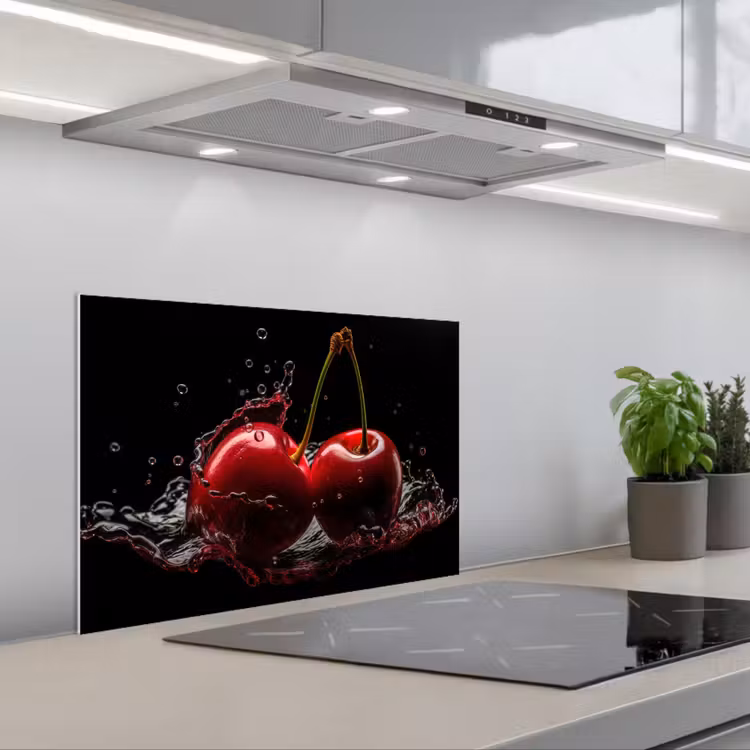Spatscherm keuken - Kersen - Rood - Fruit - Water - Zwart — 5