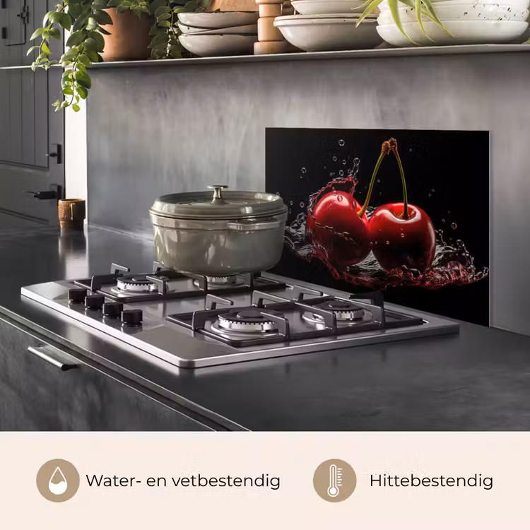 Spatscherm keuken - Kersen - Rood - Fruit - Water - Zwart — 7