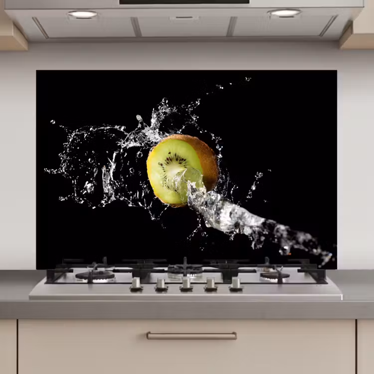 Spatscherm keuken - Kiwi - Fruit - Stilleven - Water - Zwart — 1