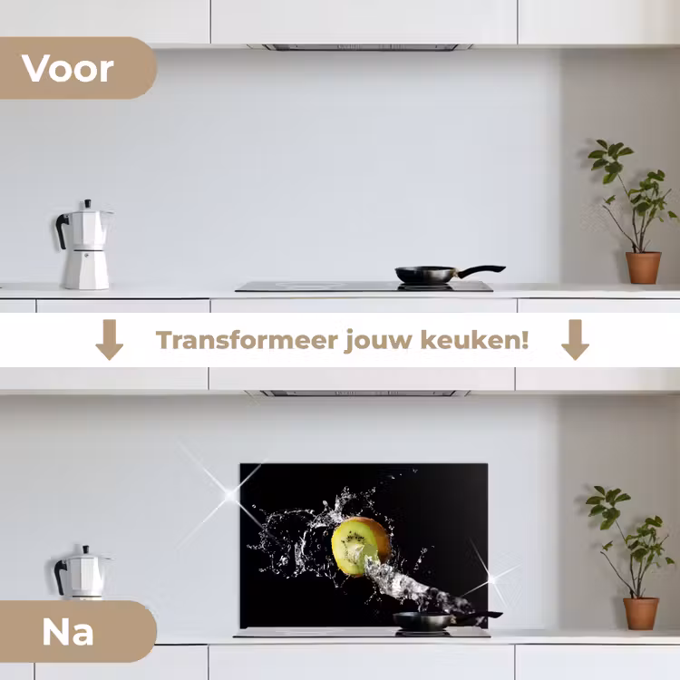 Spatscherm keuken - Kiwi - Fruit - Stilleven - Water - Zwart — 3