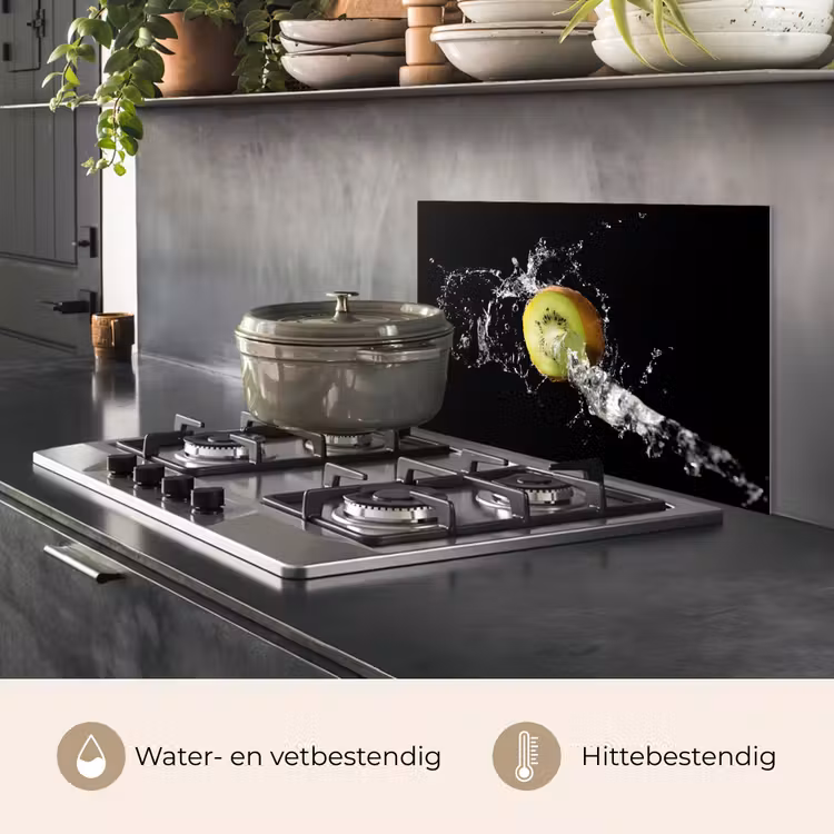 Spatscherm keuken - Kiwi - Fruit - Stilleven - Water - Zwart — 7