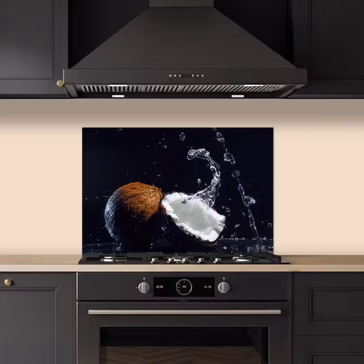 Spatscherm keuken - Kokosnoot - Stilleven - Water - Zwart - Fruit — 2