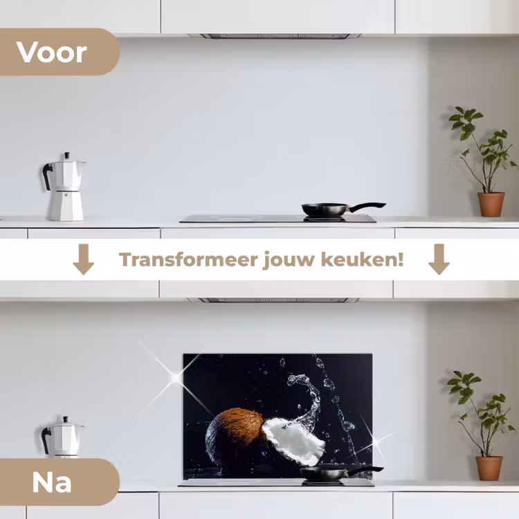 Spatscherm keuken - Kokosnoot - Stilleven - Water - Zwart - Fruit — 3