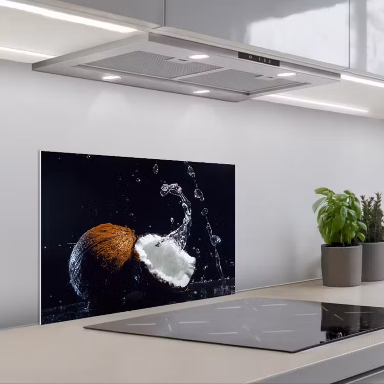 Spatscherm keuken - Kokosnoot - Stilleven - Water - Zwart - Fruit — 5