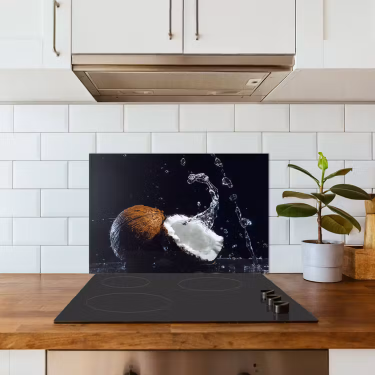 Spatscherm keuken - Kokosnoot - Stilleven - Water - Zwart - Fruit — 6