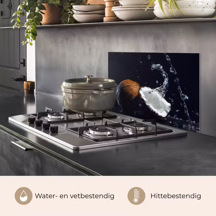 Spatscherm keuken - Kokosnoot - Stilleven - Water - Zwart - Fruit — 7
