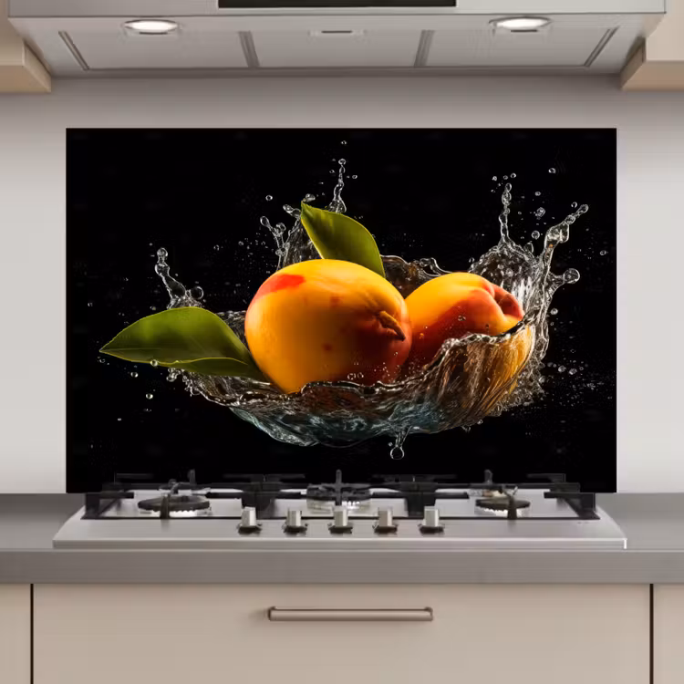 Spatscherm keuken - Mango - Fruit - Water - Zwart - Bladeren — 1