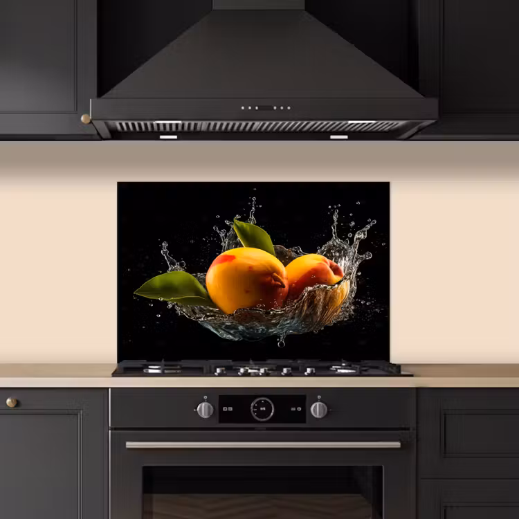 Spatscherm keuken - Mango - Fruit - Water - Zwart - Bladeren — 2