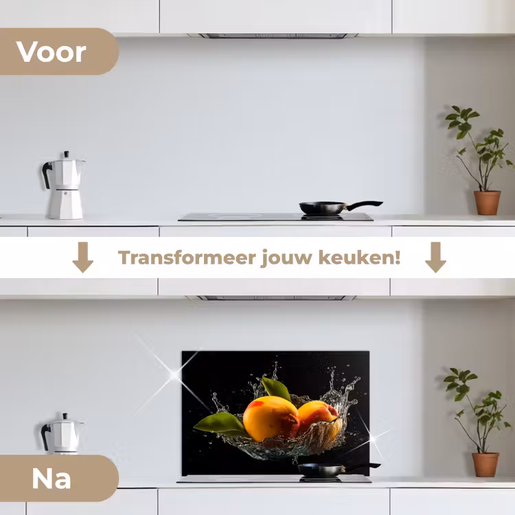 Spatscherm keuken - Mango - Fruit - Water - Zwart - Bladeren — 3