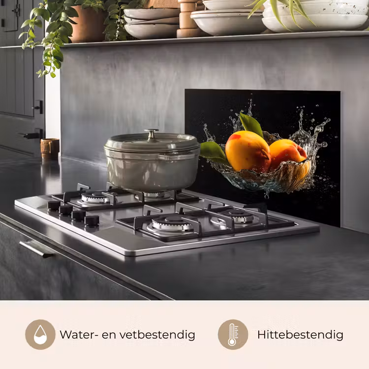 Spatscherm keuken - Mango - Fruit - Water - Zwart - Bladeren — 7