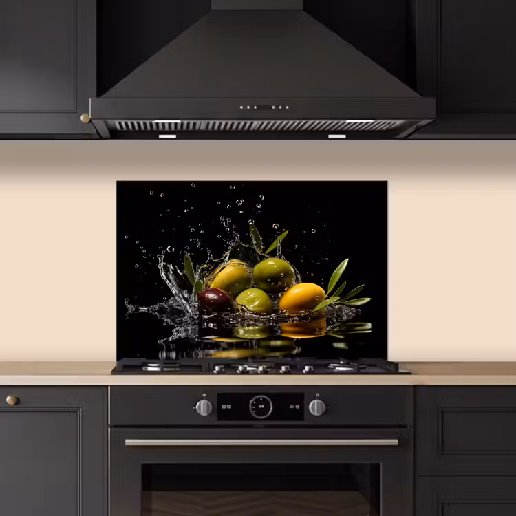 Spatscherm keuken - Olijven - Groen - Water - Zwart — 2
