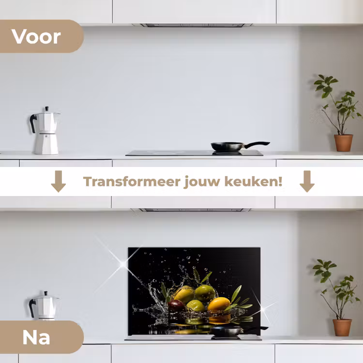 Spatscherm keuken - Olijven - Groen - Water - Zwart — 3