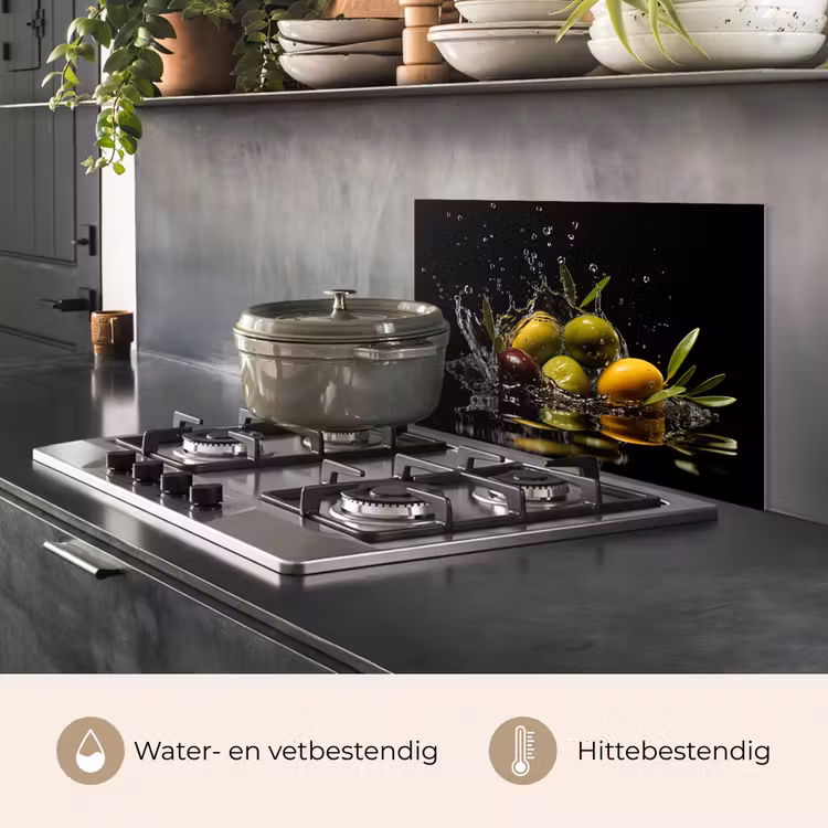 Spatscherm keuken - Olijven - Groen - Water - Zwart — 7