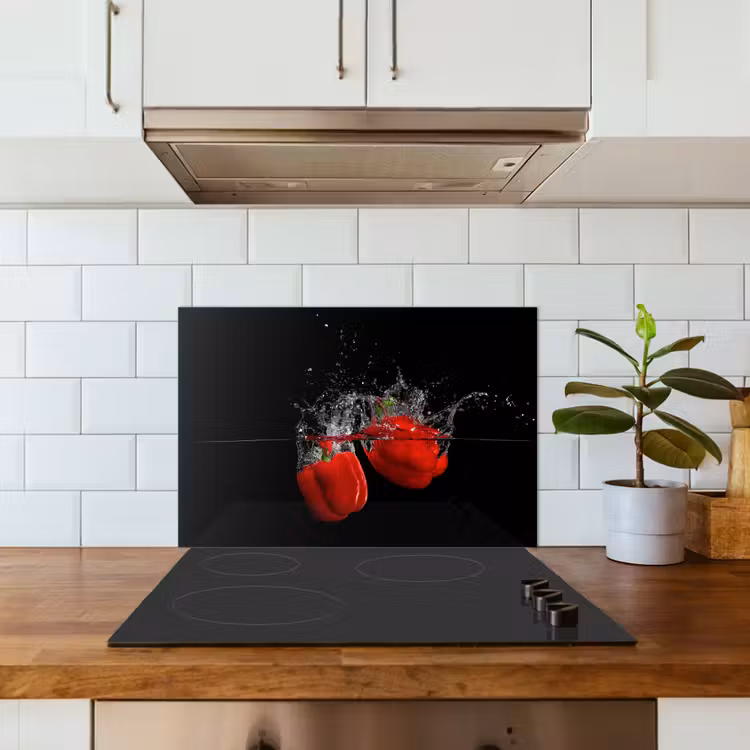 Spatscherm keuken - Paprika - Groente - Stilleven - Water - Rood — 6