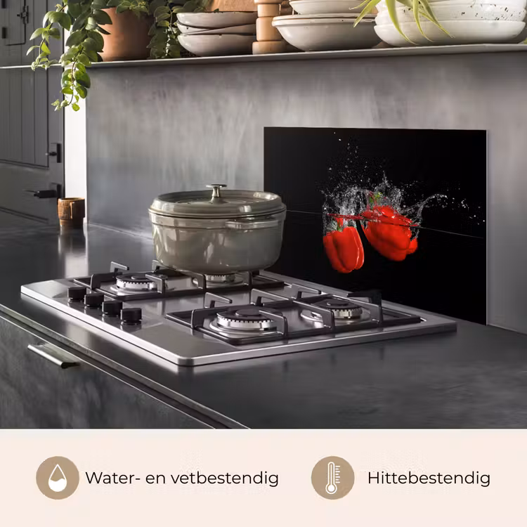 Spatscherm keuken - Paprika - Groente - Stilleven - Water - Rood — 7