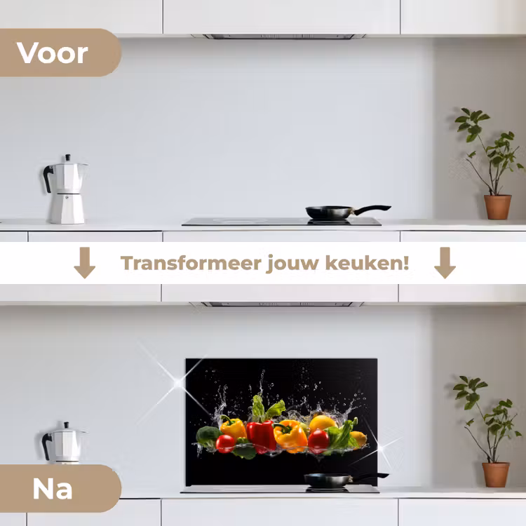 Spatscherm keuken - Paprika - Water - Groente - Zwart — 3
