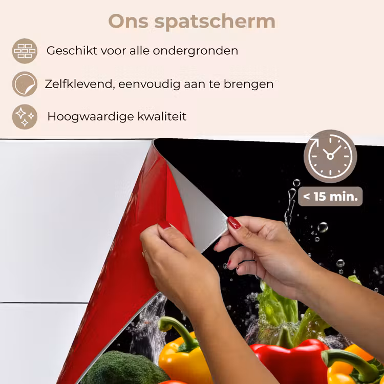Spatscherm keuken - Paprika - Water - Groente - Zwart — 4