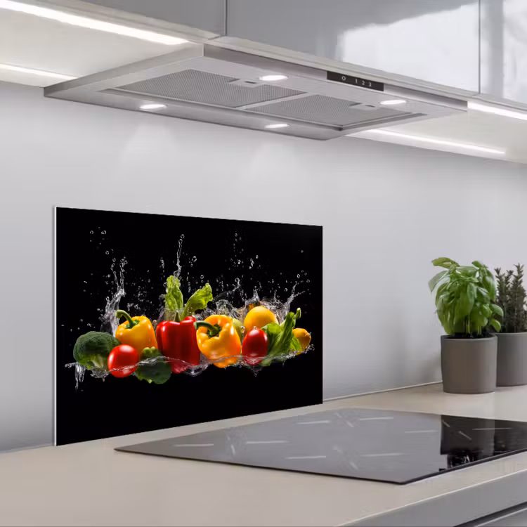 Spatscherm keuken - Paprika - Water - Groente - Zwart — 5