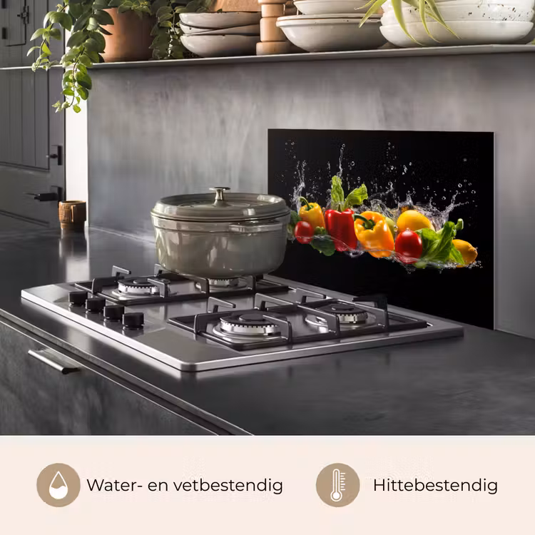 Spatscherm keuken - Paprika - Water - Groente - Zwart — 7