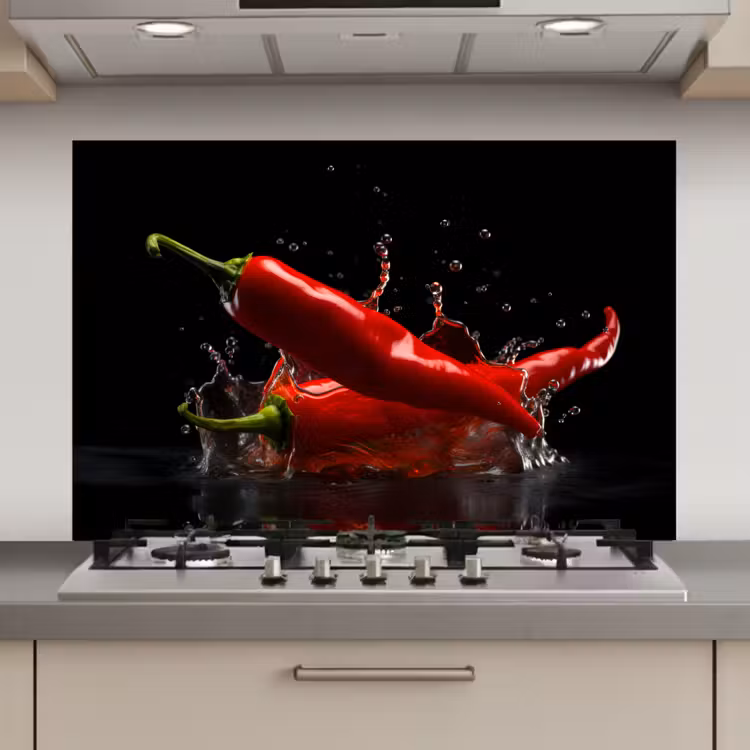 Spatscherm keuken - Peper - Rood - Zwart - Water - Groente — 1