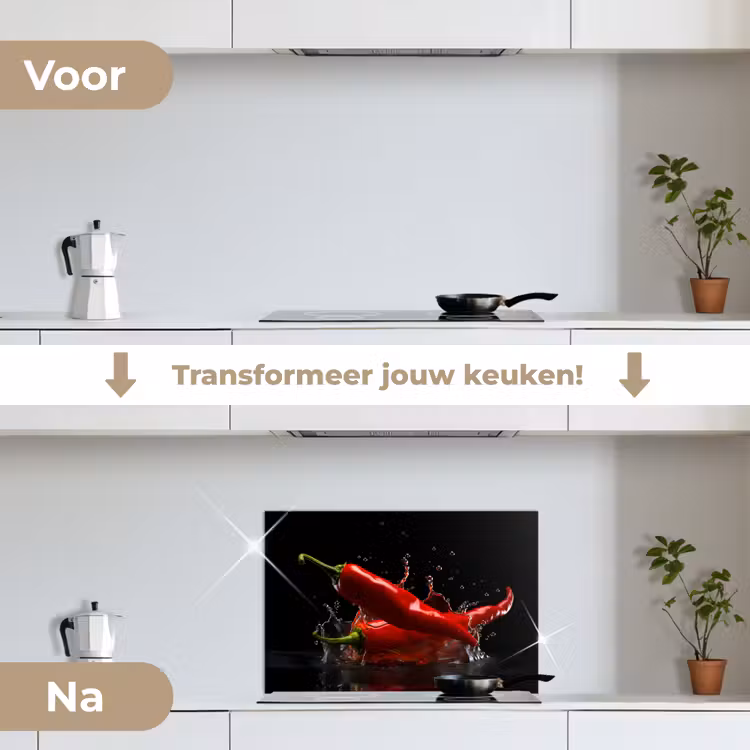 Spatscherm keuken - Peper - Rood - Zwart - Water - Groente — 3