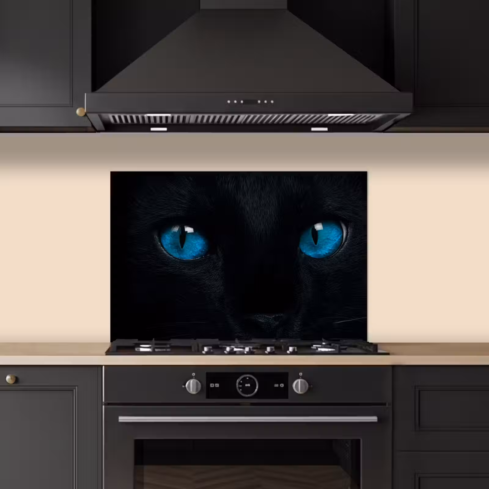 Spatscherm keuken - Kat - Blauw - Dier - Zwart — 1