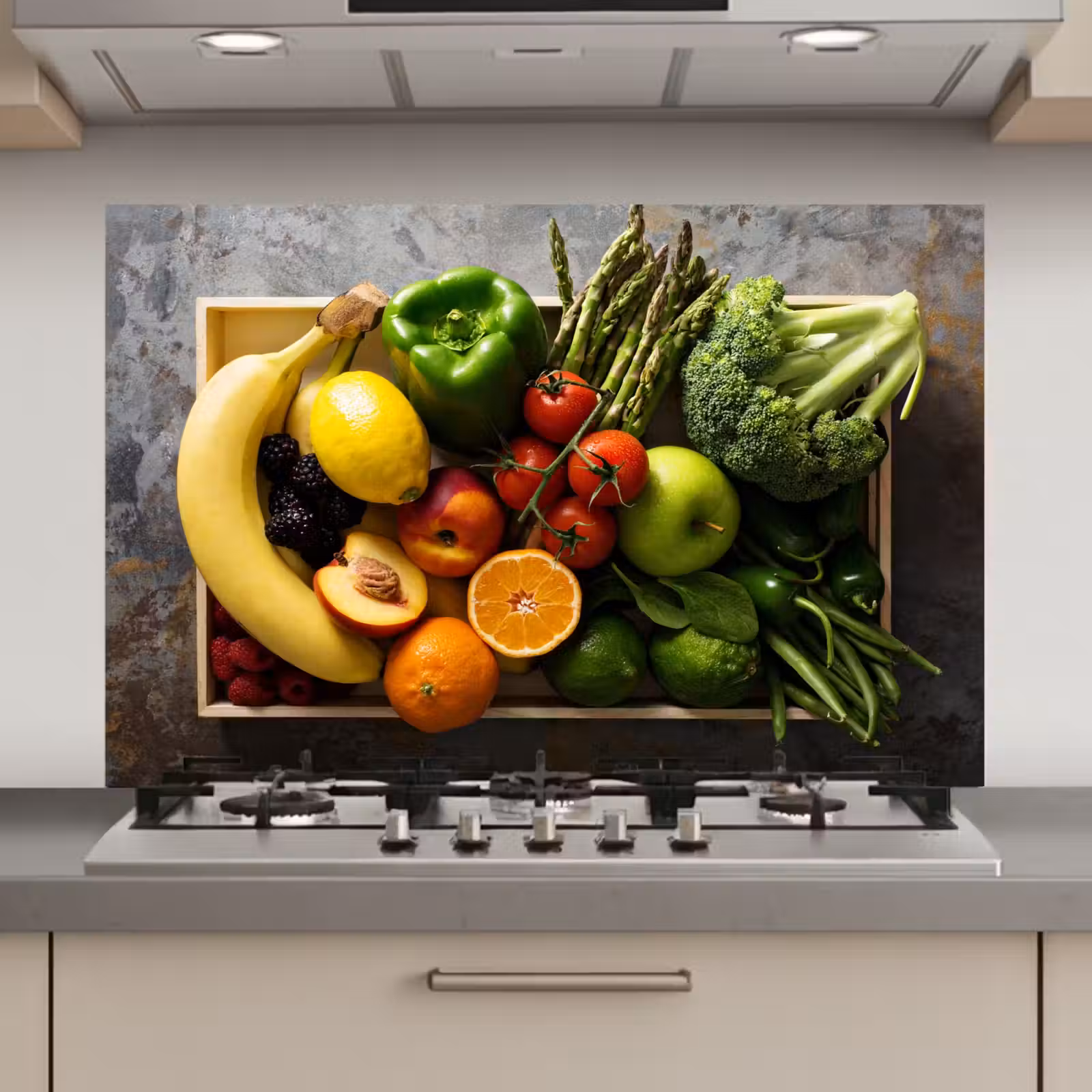 Spatscherm keuken - Krat - Fruit - Regenboog — 1