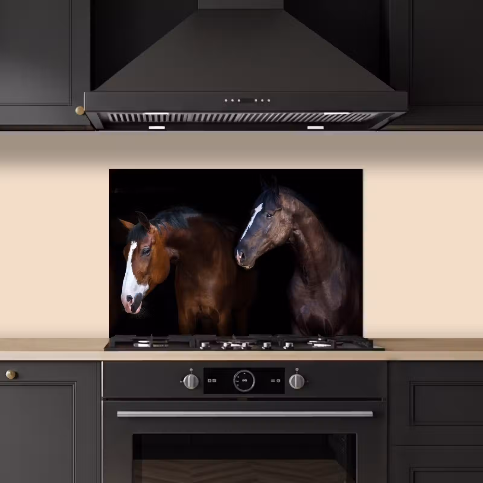 Spatscherm keuken - Paard - Dieren - Zwart — 1