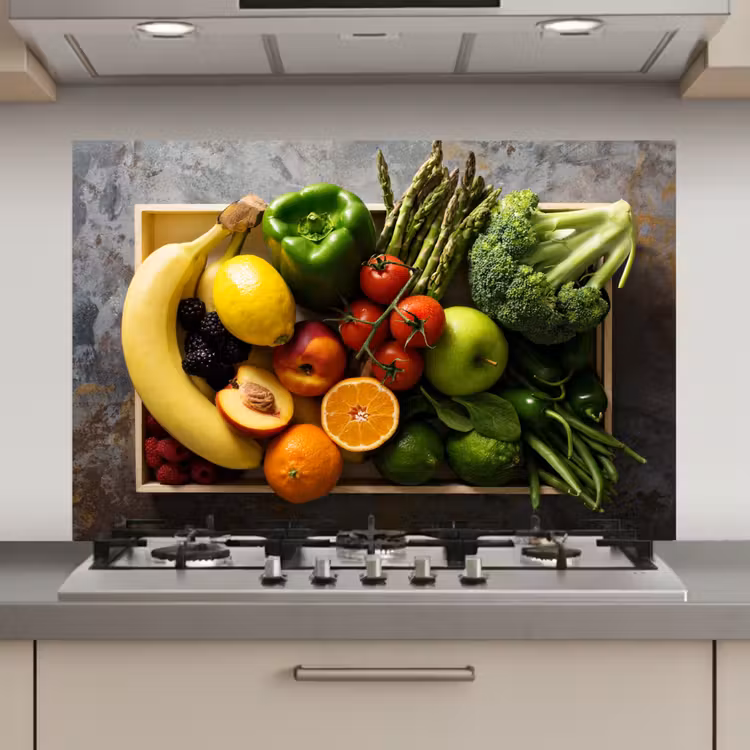 Spatscherm keuken - Krat - Fruit - Regenboog — 1
