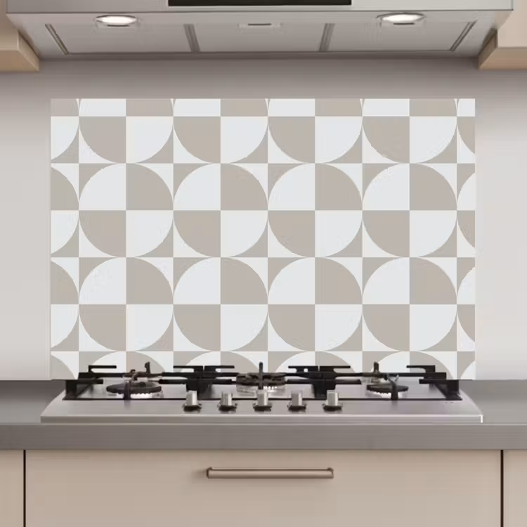 Spatscherm keuken - Lichtgrijs - Wit - Vierkant - Rond — 1