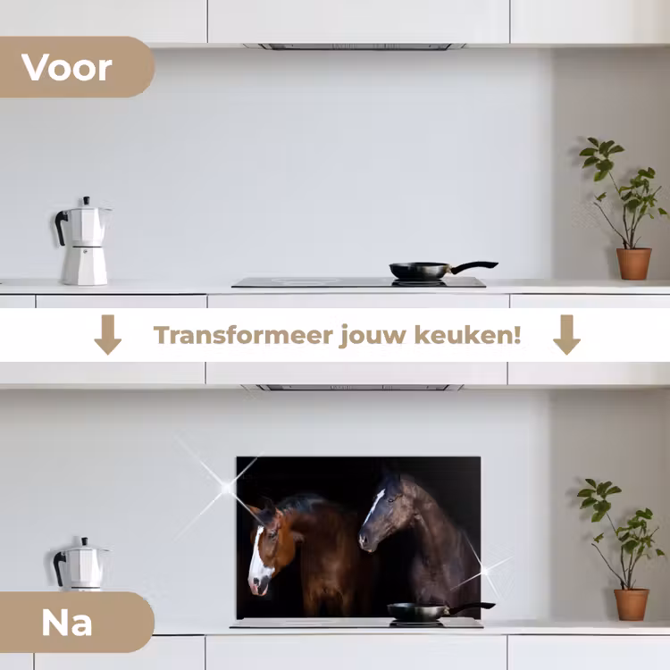 Spatscherm keuken - Paard - Dieren - Zwart — 2