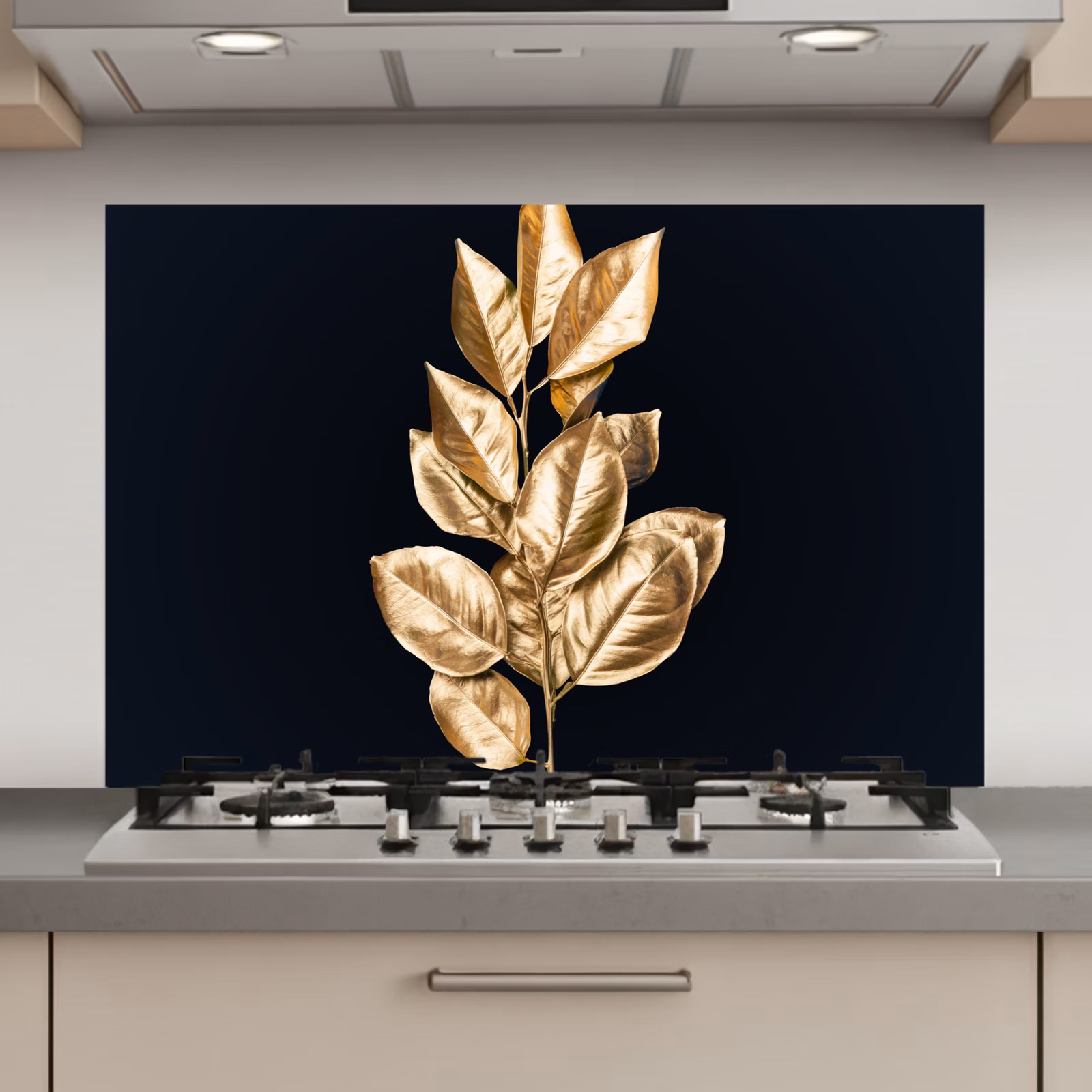 Spatscherm keuken - Plant - Bladeren - Goud - Zwart - Luxe — 1