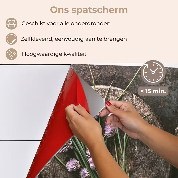 Spatscherm keuken - Bieslook Bloesem en Antieke Keukenwaren — 4