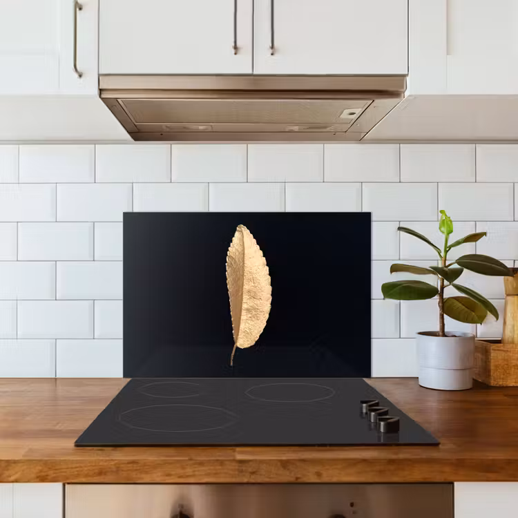 Spatscherm keuken - Bladeren - Black and gold - Luxe - Chic - Natuur — 6