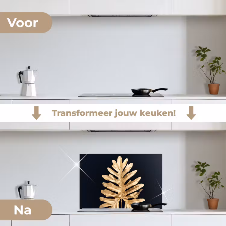 Spatscherm keuken - Bladeren - Herfst - Goud - Zwart - Natuur - Luxe — 3