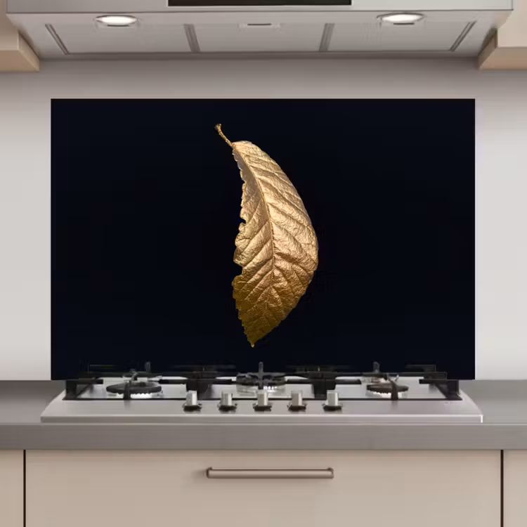 Spatscherm keuken - Bladeren - Luxe - Goud - Zwart - Natuur — 1