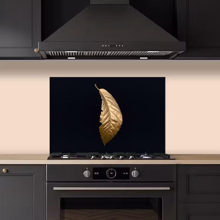 Spatscherm keuken - Bladeren - Luxe - Goud - Zwart - Natuur — 2