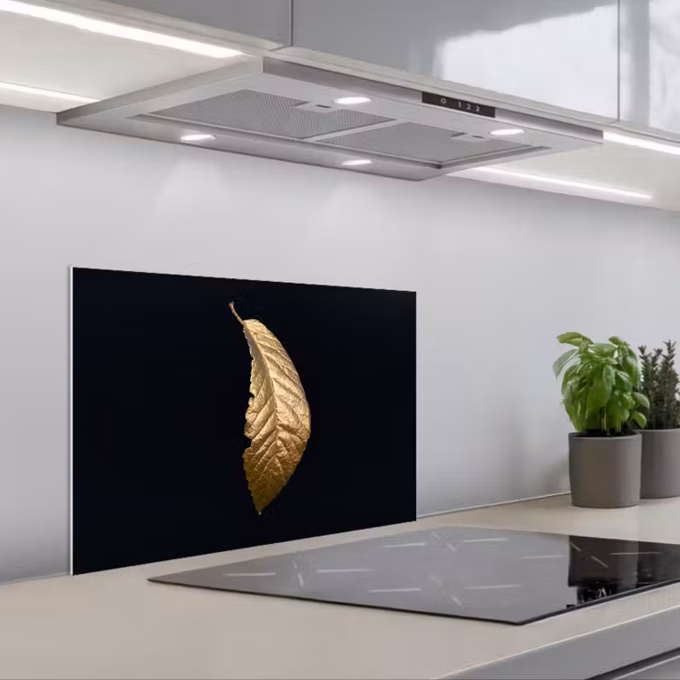 Spatscherm keuken - Bladeren - Luxe - Goud - Zwart - Natuur — 5